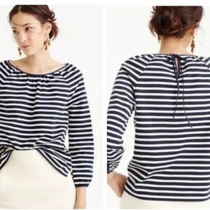 J.Crew striped cotton peasant top in navy blue and white.